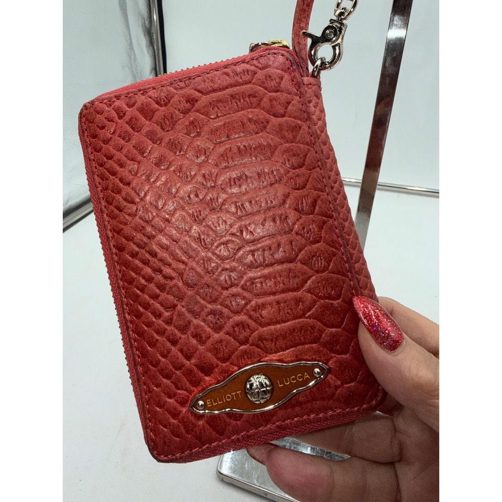 Elliott Lucca Red Python Embossed Leather Zip Around Wristlet Wallet